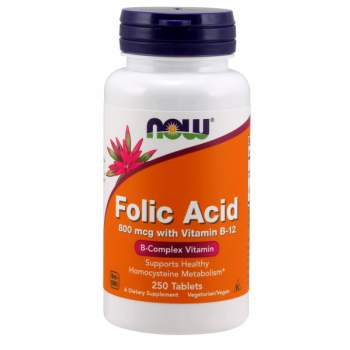 Витамины и минералы NOW Folic Acid 800 мкг with Vitamin B-12 производство США